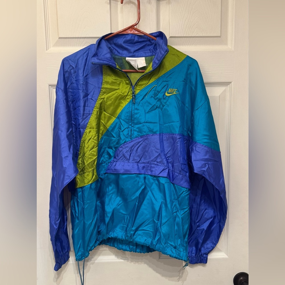 Vintage Nike Teal, Cobalt & Olive Colorblock Pullover Windbreaker large